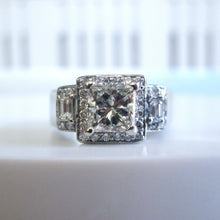 Load image into Gallery viewer, Heavy Platinum 1.60ct Princess Cut Diamond Trilogy Halo Ring
