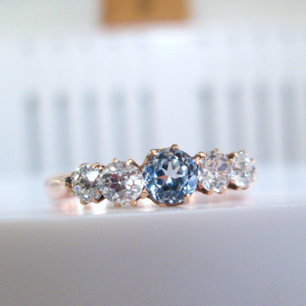 14ct Rose Gold Blue Zircon & Old Mine Cut Diamond Eternity Ring