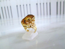Load image into Gallery viewer, Heavy 18ct Yellow Gold Large Step Cut Smoky Quartz Solitaire Ring
