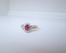 Load image into Gallery viewer, 1980s 9ct Yellow &amp; White Gold Ruby &amp; Diamond Cluster Ring

