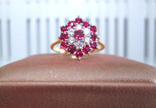 Load image into Gallery viewer, 1970s 18ct Yellow Gold Ruby &amp; Diamond Cluster Ring
