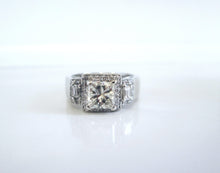 Load image into Gallery viewer, Heavy Platinum 1.60ct Princess Cut Diamond Trilogy Halo Ring
