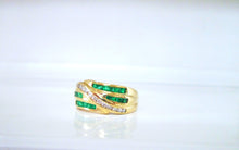 Load image into Gallery viewer, 1980s 18ct Yellow gold Emerald &amp; Brilliant Cut Diamond Channel Set Chunky Ring
