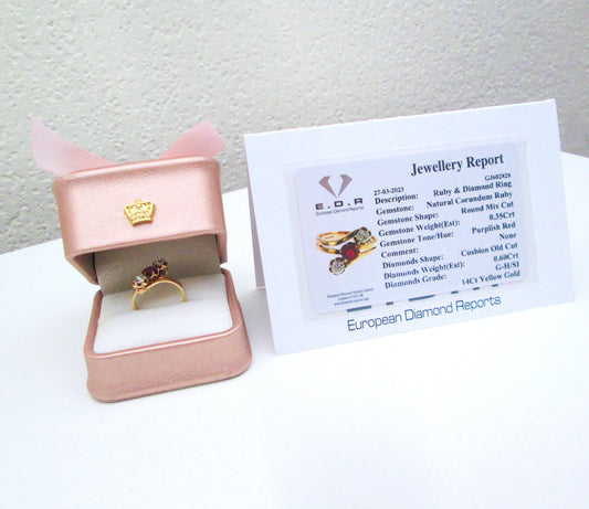 14ct Yellow Gold Old Mine Cut Ruby & Diamond Trilogy Ring
