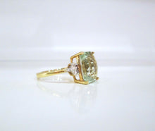 Load image into Gallery viewer, 9ct Yellow Gold Octagon Cut Green Amethyst Prasiolite &amp; Diamond Ring
