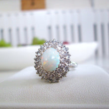 Load image into Gallery viewer, 1970&#39;s 18ct White Gold 1.90ct Opal &amp; Diamond Cluster Halo Ring
