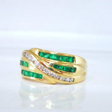 Load image into Gallery viewer, 1980s 18ct Yellow gold Emerald &amp; Diamond Channel Set Chunky Ring
