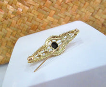 Load image into Gallery viewer, 9ct Yellow Gold Oval Cut Sapphire &amp; Cultured Pearl Pin Brooch
