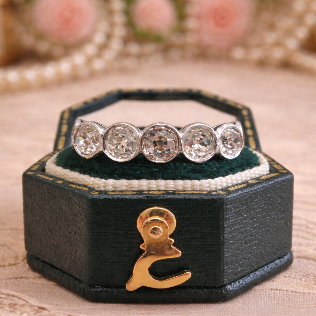 1940s 18ct Yellow Gold 1.60ct Old Mine Cut Diamond Eternity Bezel Ring