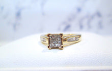 Load image into Gallery viewer, 10ct Yellow Gold Illusion Bezel Set Princess Cut Diamond Cluster Ring
