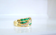 Load image into Gallery viewer, 1980s 18ct Yellow gold Emerald &amp; Diamond Channel Set Chunky Ring
