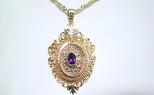 Load image into Gallery viewer, 9ct Yellow Gold Amethyst &amp; Rose Cut Diamond Pendant Necklace
