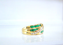 Load image into Gallery viewer, 1980s 18ct Yellow gold Emerald &amp; Brilliant Cut Diamond Channel Set Chunky Ring
