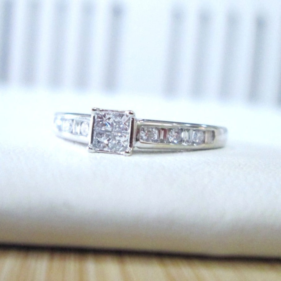 18ct White Gold Princess Baguette & Brilliant Cut Diamond Cluster Ring