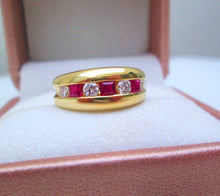 Load image into Gallery viewer, 18ct Yellow Gold Ruby &amp; Diamond Channel Set Chunky Half Eternity Ring
