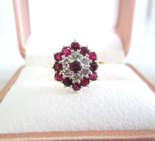 Load image into Gallery viewer, 1970s 18ct Yellow Gold Ruby &amp; Diamond Cluster Ring
