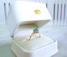 Load image into Gallery viewer, 1980s 9ct Yellow Gold Oval Cut Emerald &amp; Diamond Cluster Halo Ring
