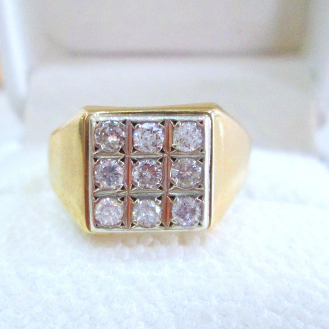 9ct Yellow Gold Brilliant Cut Diamond Cluster Signet Men's Ring