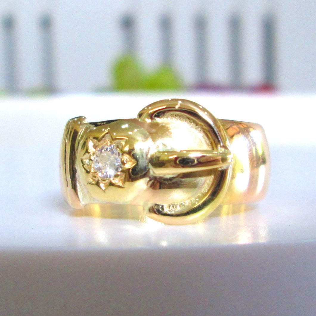 Art Deco 18ct Yellow Gold Heavy Wide Buckle Diamond Ring