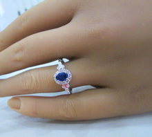 Load image into Gallery viewer, Le Vian 14ct White Gold Sapphire &amp; Diamond Cluster Halo Engagement Ring
