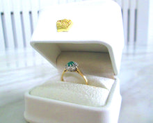 Load image into Gallery viewer, 1980s 9ct Yellow Gold Oval Cut Emerald &amp; Diamond Cluster Halo Ring
