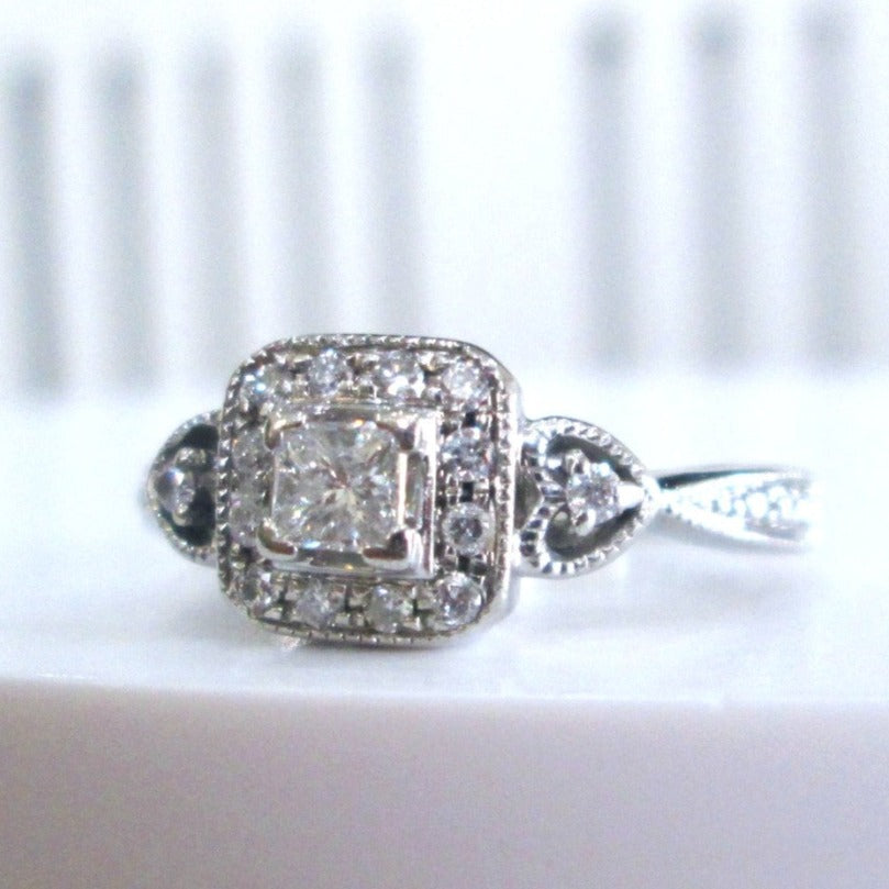 14ct White Gold Princess Cut Diamond Halo Cluster Ring