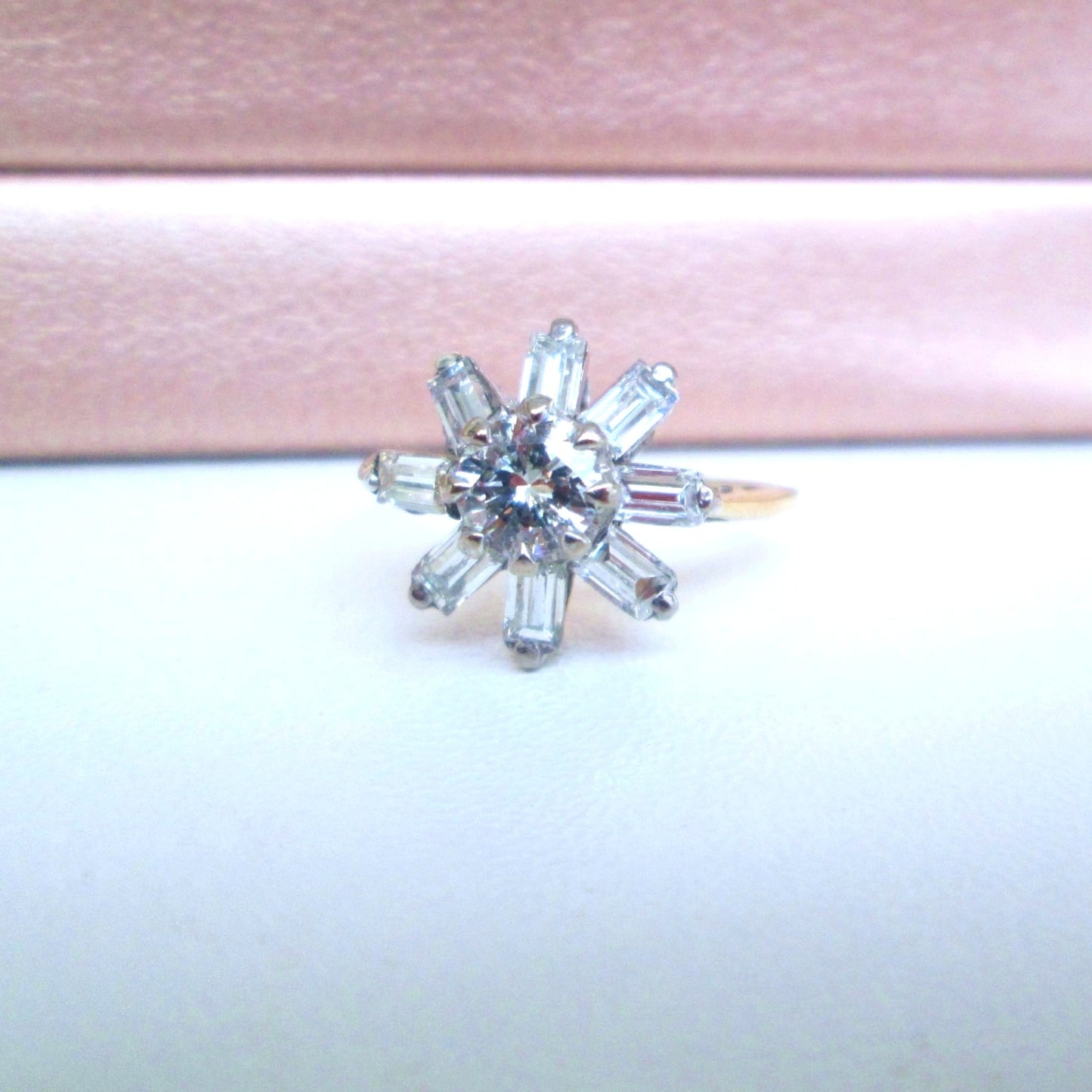 14ct Yellow Gold Diamond Cluster Ring Vintage Baguette & Transitional Cut 14k