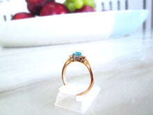 Load image into Gallery viewer, 9ct Yellow Gold &amp; Platinum Old Cut Blue Zircon &amp; Diamond Trilogy Ring
