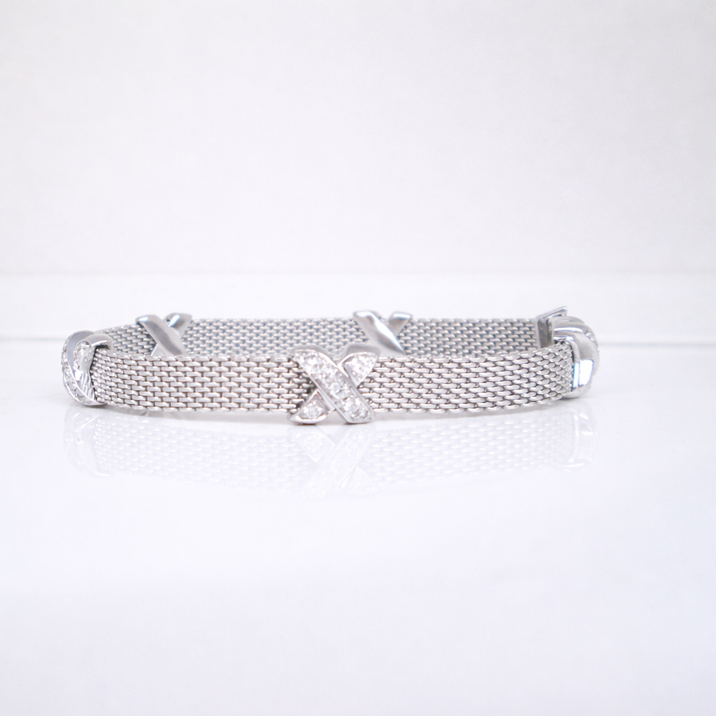 18ct White Gold Rare Designer Diamond Cross Mesh Bracelet