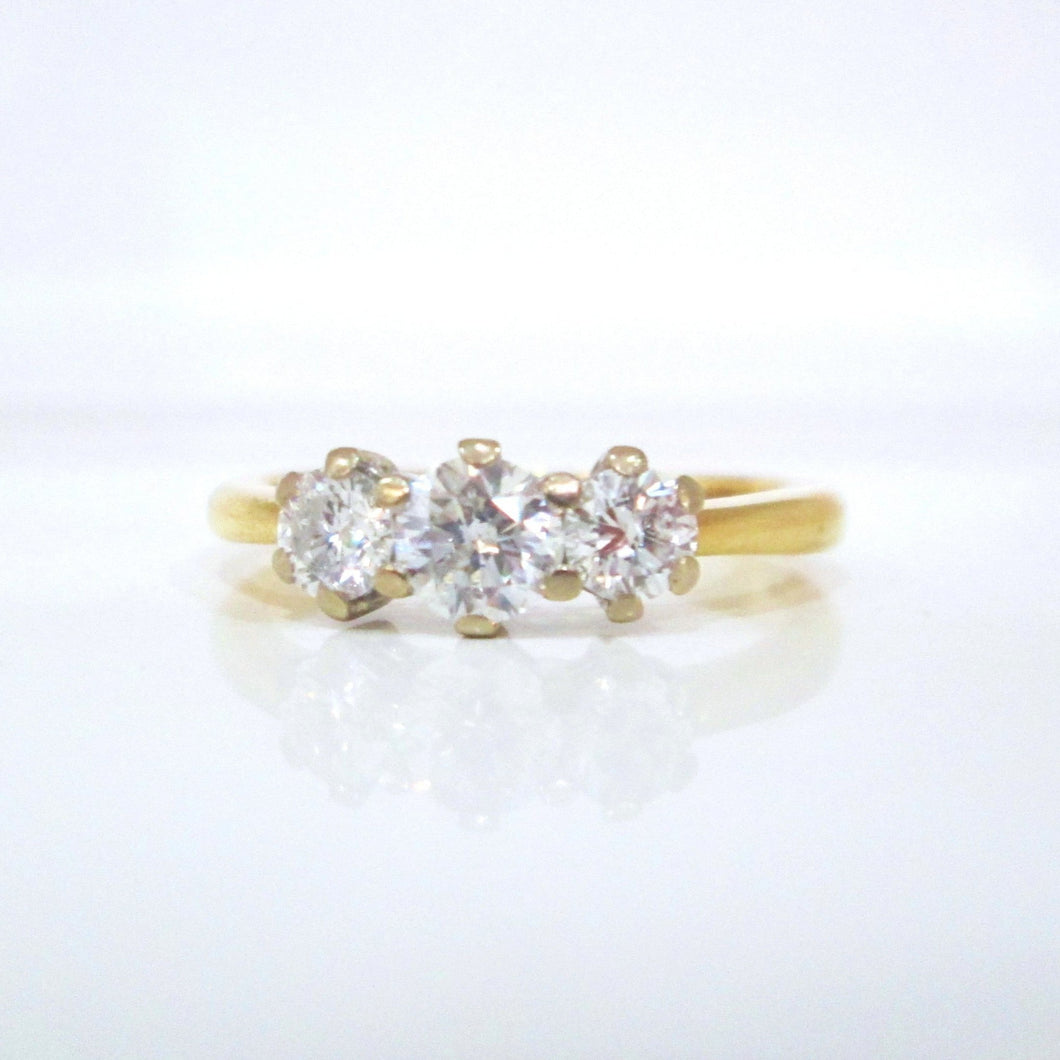 18ct Yellow Gold .75ct Round Brilliant Cut Diamond Trilogy Ring