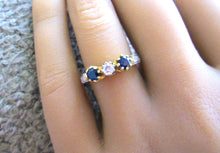 Load image into Gallery viewer, 18ct Yellow Gold Round Brilliant Cut Diamond &amp; Sapphire Trilogy Ring
