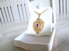 Load image into Gallery viewer, 9ct Yellow Gold Amethyst &amp; Rose Cut Diamond Pendant Necklace
