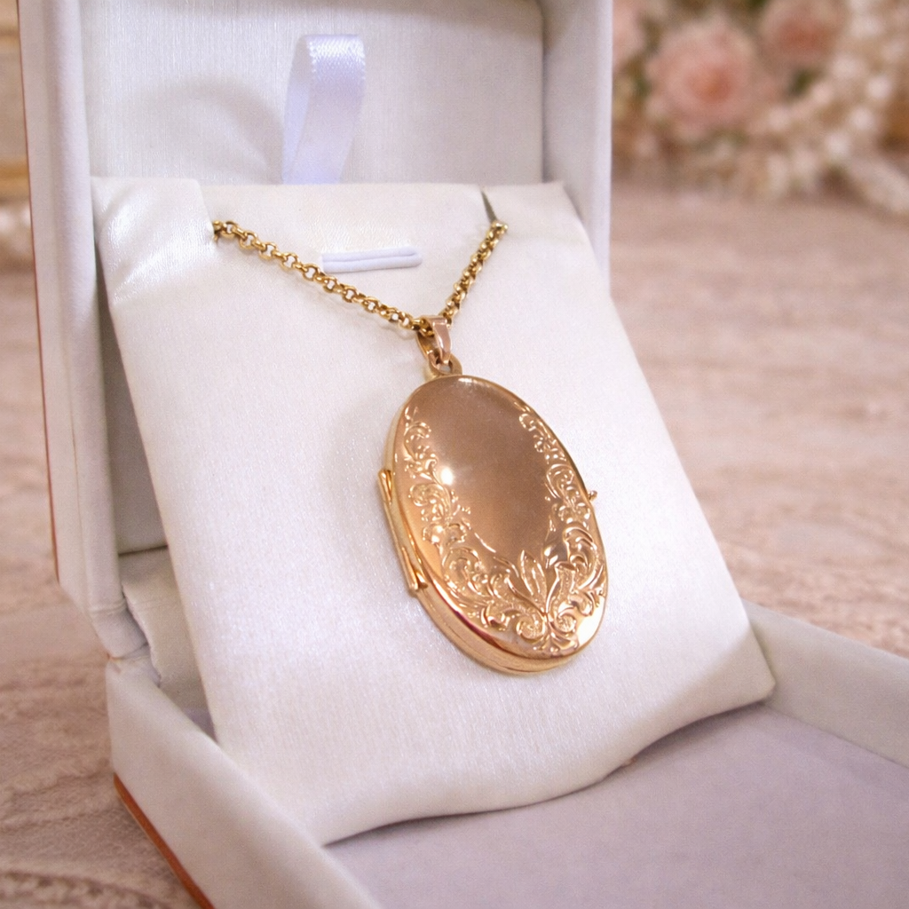 1980s 9ct Yellow Gold Locket Pendant Belcher Chain Necklace