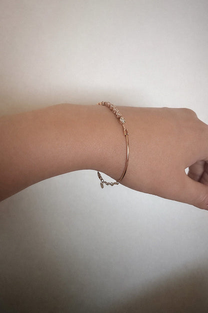 18ct Rose Gold Natural Diamond Floral Clover Cluster Bar Chain Bracelet