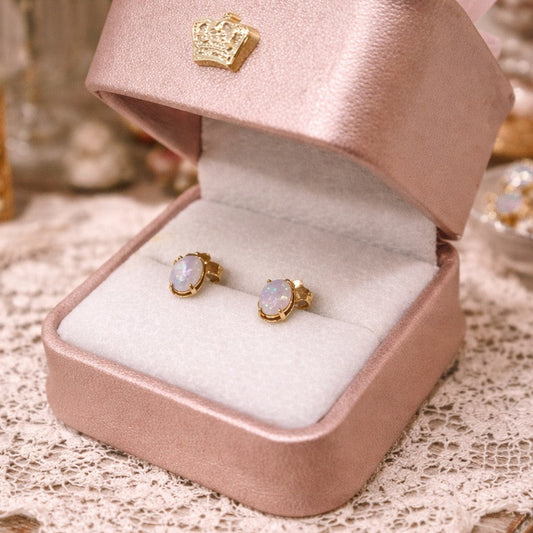 14ct Yellow Gold Oval Cabochon Opal Stud Earrings 18ct Butterfly Backs