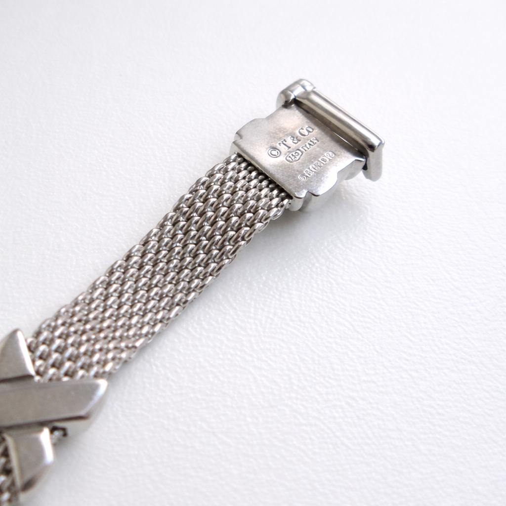 18ct White Gold Rare Designer Diamond Cross Mesh Bracelet