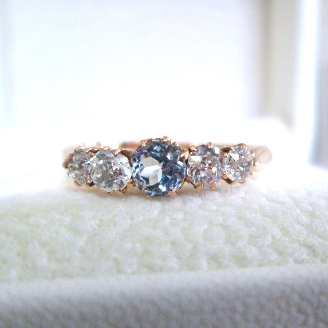 14ct Rose Gold Blue Zircon & Old Mine Cut Diamond Eternity Ring