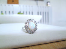 Load image into Gallery viewer, 1970&#39;s 18ct White Gold 1.90ct Opal &amp; Diamond Cluster Halo Ring
