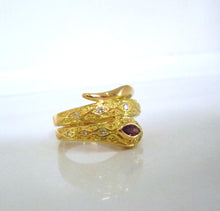 Load image into Gallery viewer, 18ct Yellow Gold Marquise Cut Ruby &amp; Diamond Serpent Snake Ring
