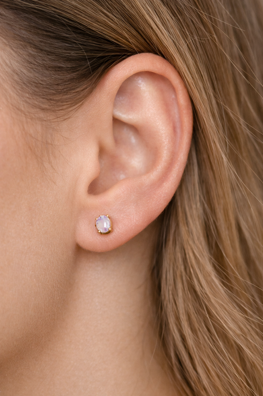 14ct Yellow Gold Oval Cabochon Opal Stud Earrings 18ct Butterfly Backs