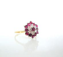 Load image into Gallery viewer, 1970s 18ct Yellow Gold Ruby &amp; Diamond Cluster Ring
