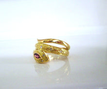 Load image into Gallery viewer, 18ct Yellow Gold Marquise Cut Ruby &amp; Diamond Serpent Snake Ring
