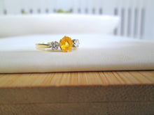 Load image into Gallery viewer, 18ct Yellow Gold Yellow Sapphire &amp; Diamond Trilogy Ring
