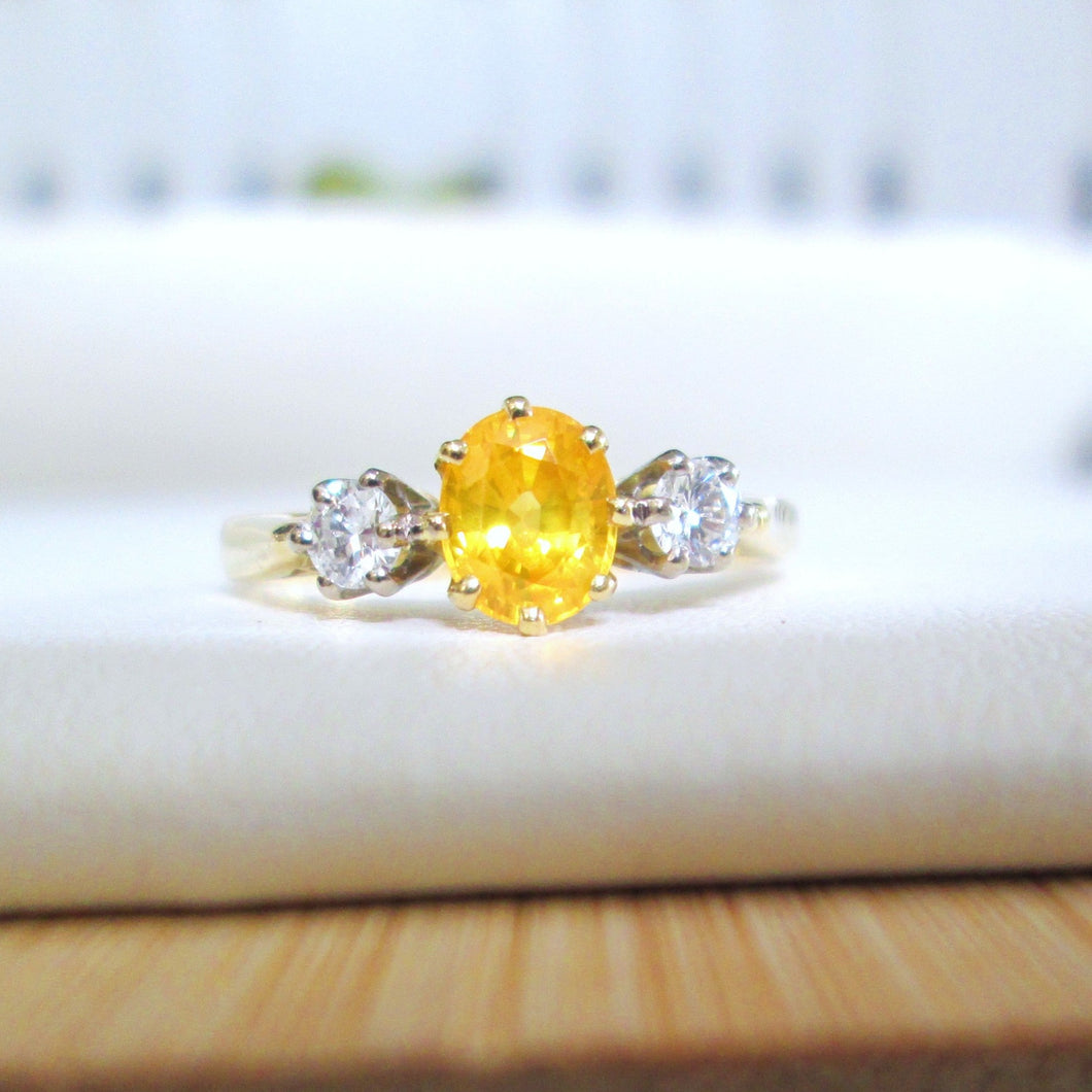 18ct Yellow Gold Yellow Sapphire & Diamond Trilogy Ring