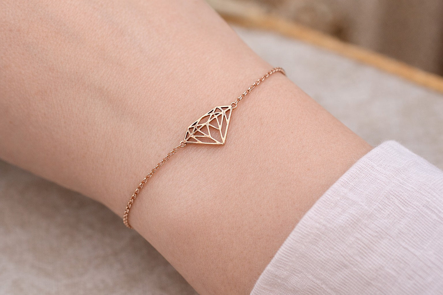 Beaverbrooks Fine 9ct Solid Rose Gold Diamond Motif Geometric Diamond Bracelet