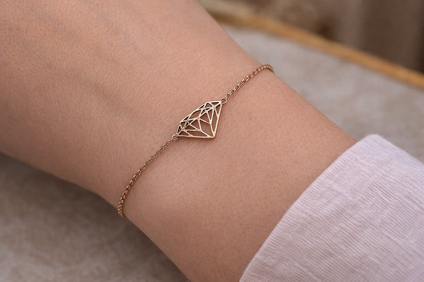 Beaverbrooks Fine 9ct Solid Rose Gold Diamond Motif Geometric Diamond Bracelet