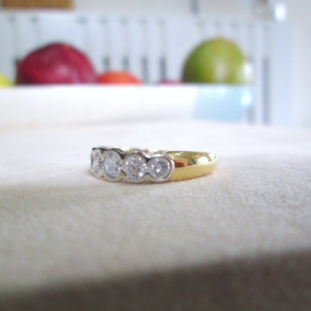 18ct Yellow & White Gold 1.00ct Diamond Bezel Chunky Eternity Ring