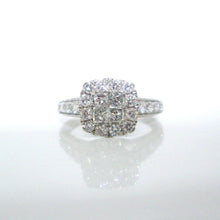 Load image into Gallery viewer, 9ct White Gold Princess &amp; Brilliant Cut Diamond Halo Cluster Ring
