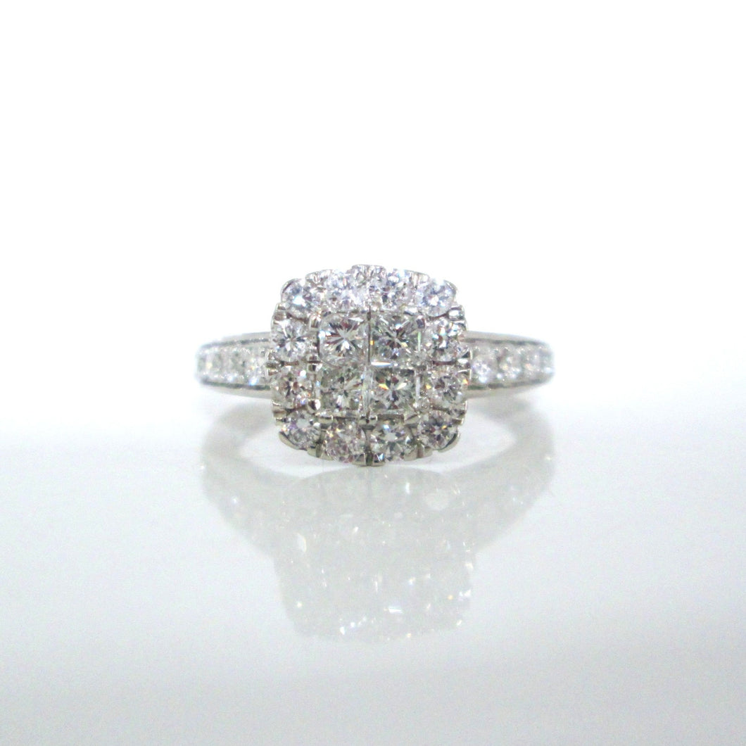 9ct White Gold Princess & Brilliant Cut Diamond Halo Cluster Ring