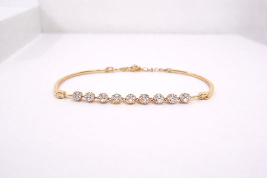 18ct Rose Gold Natural Diamond Floral Clover Cluster Bar Chain Bracelet